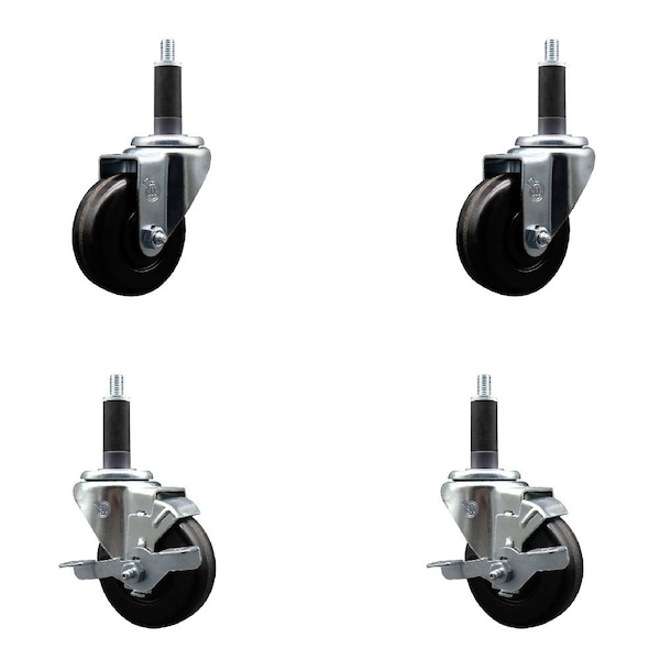 3-1/2'' Phenolic Wheel Swivel 1'' Expanding Stem Caster Set 2 Brakes, 4PK